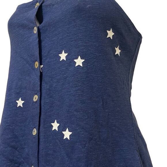 Chaser Navy Blue White Stars Patriotic Button Front Tank Top Cami Medium NWT - Picture 3 of 9